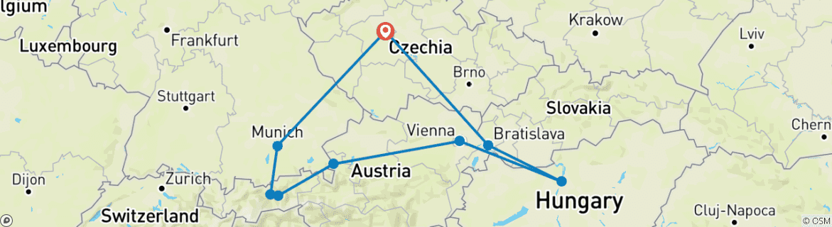 Image of a map showing the route of the tour