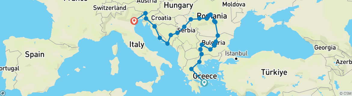 Image d'une carte montrant l'itinéraire du circuit