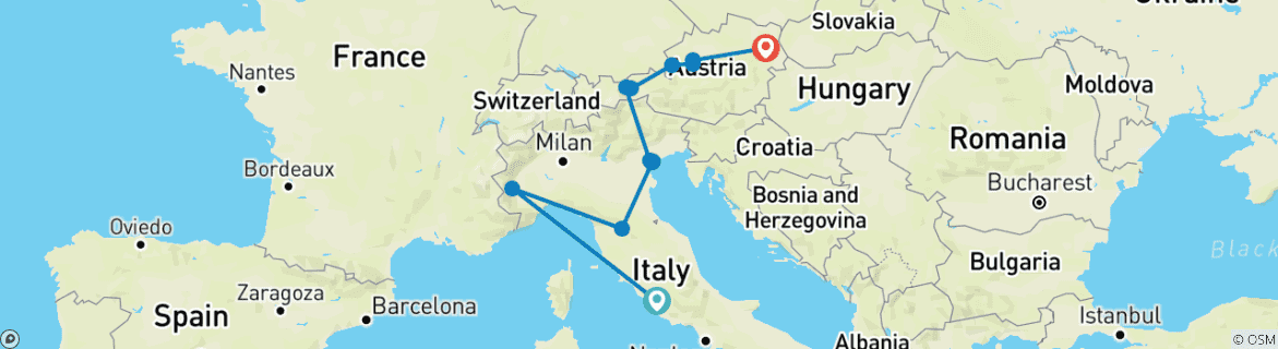 Image d'une carte montrant l'itinéraire du circuit