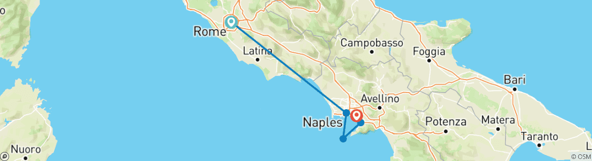 Carte du circuit Aventure italienne Rome, Naples, Capri - 3 jours