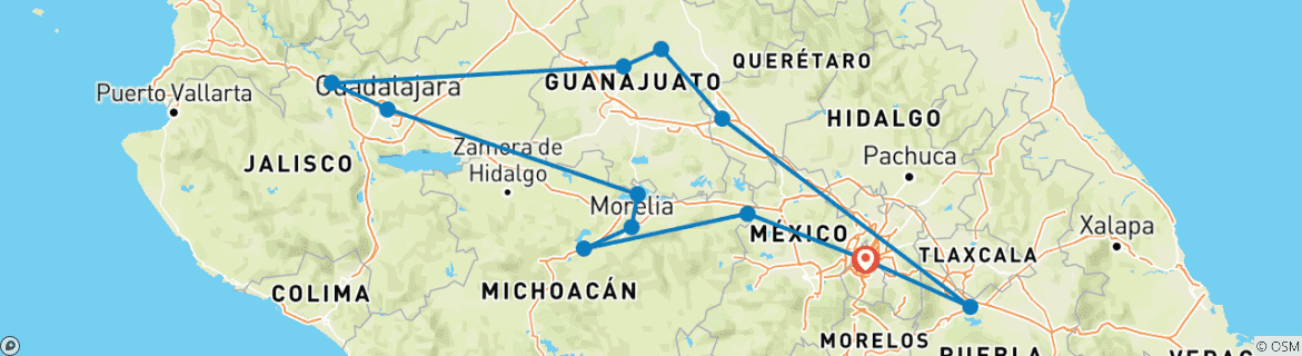 Image d'une carte montrant l'itinéraire du circuit