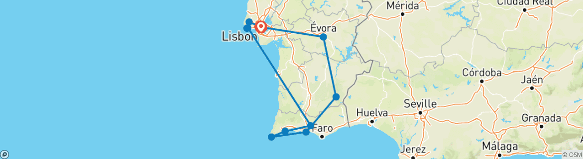 Image d'une carte montrant l'itinéraire du circuit