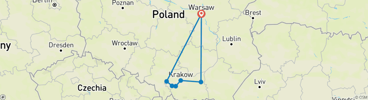 Carte du circuit Circuit des hauts lieux du patrimoine polonais - 5 jours