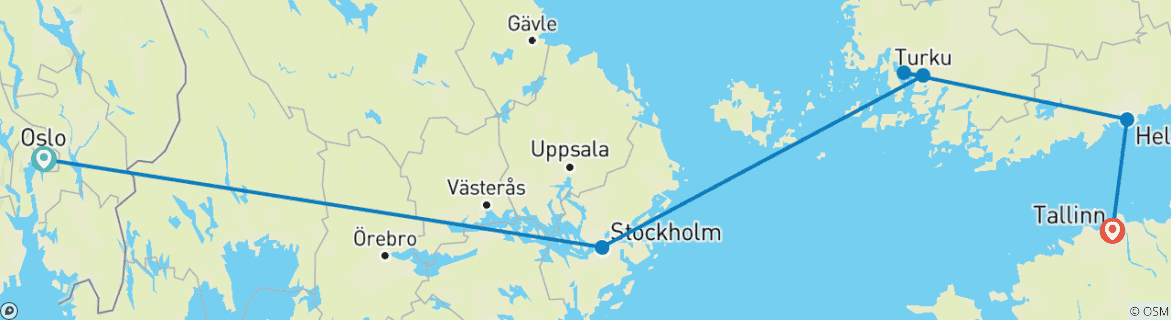 Image d'une carte montrant l'itinéraire du circuit