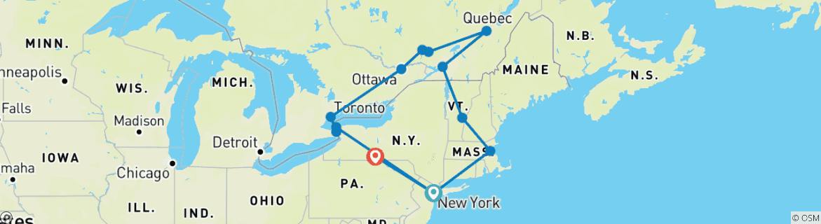 Image d'une carte montrant l'itinéraire du circuit