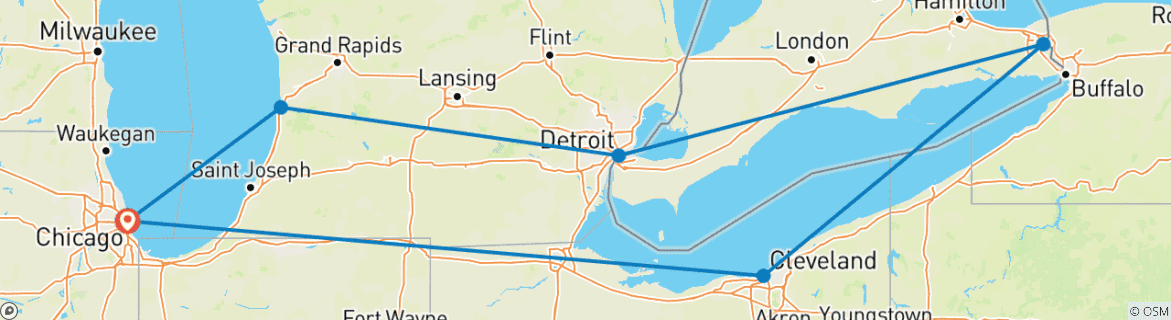 Image d'une carte montrant l'itinéraire du circuit