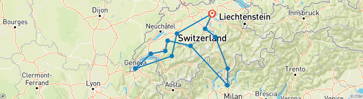 Carte du circuit Paysages suisses Châteaux, lacs et sommets - 6 jours