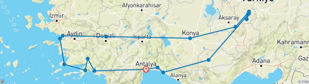 Image d'une carte montrant l'itinéraire du circuit