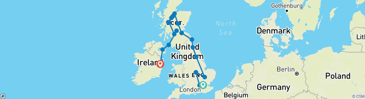 Image d'une carte montrant l'itinéraire du circuit