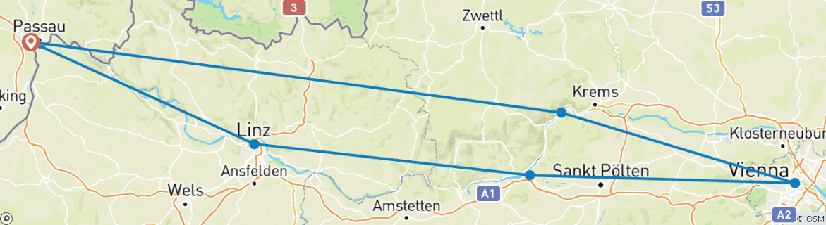 Karte mit der Reiseroute