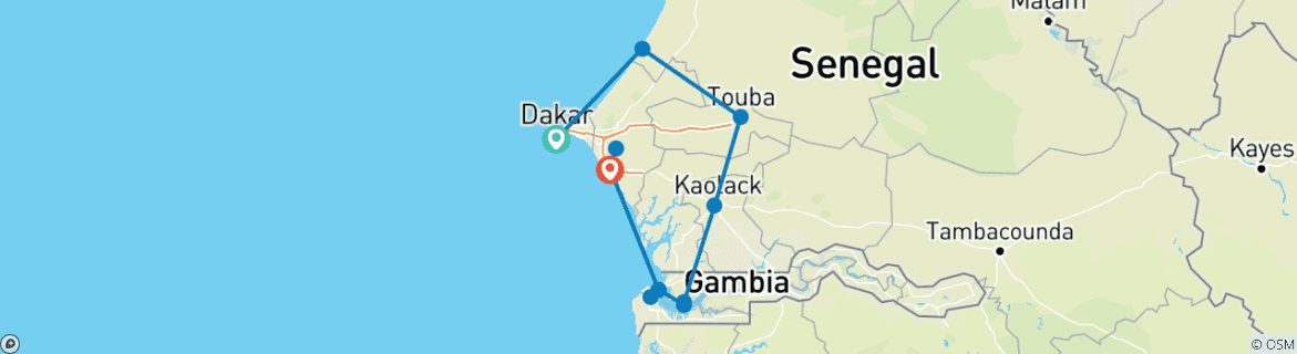 Image d'une carte montrant l'itinéraire du circuit