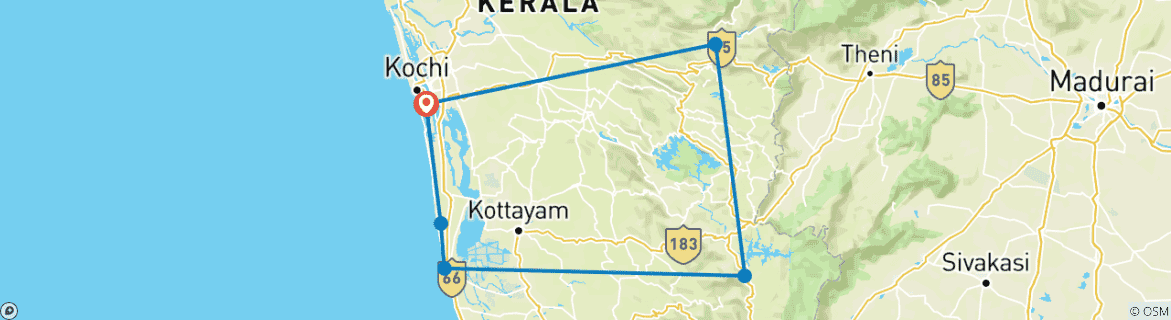 Image d'une carte montrant l'itinéraire du circuit