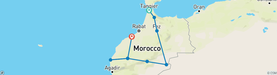 Image d'une carte montrant l'itinéraire du circuit