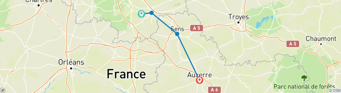Image d'une carte montrant l'itinéraire du circuit