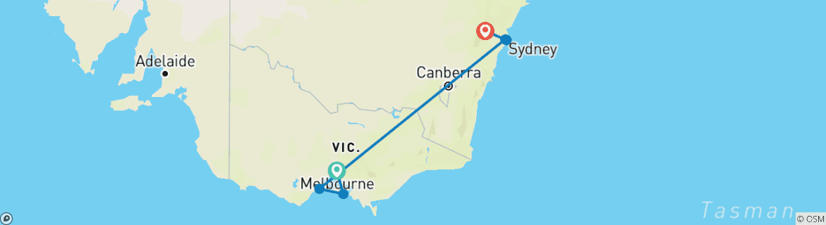 Karte mit der Reiseroute