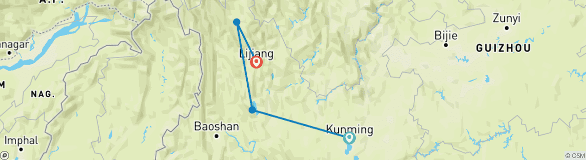 Image d'une carte montrant l'itinéraire du circuit