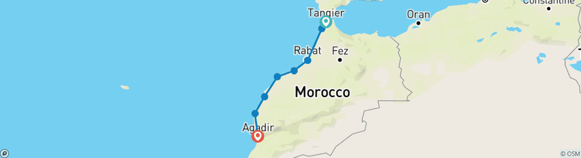 Karte mit der Reiseroute