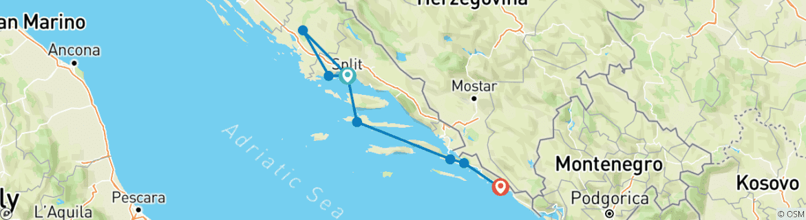 Image d'une carte montrant l'itinéraire du circuit