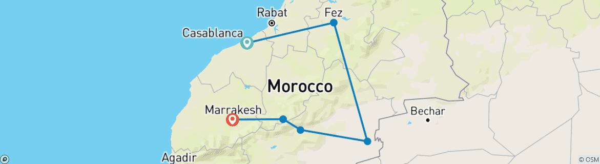 Image d'une carte montrant l'itinéraire du circuit