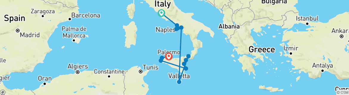 Image d'une carte montrant l'itinéraire du circuit