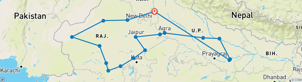 Karte mit der Reiseroute