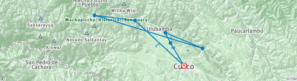 Map of Sacred Valley & Machu Picchu Walk