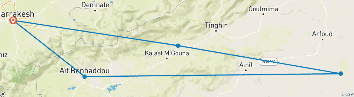 Image d'une carte montrant l'itinéraire du circuit