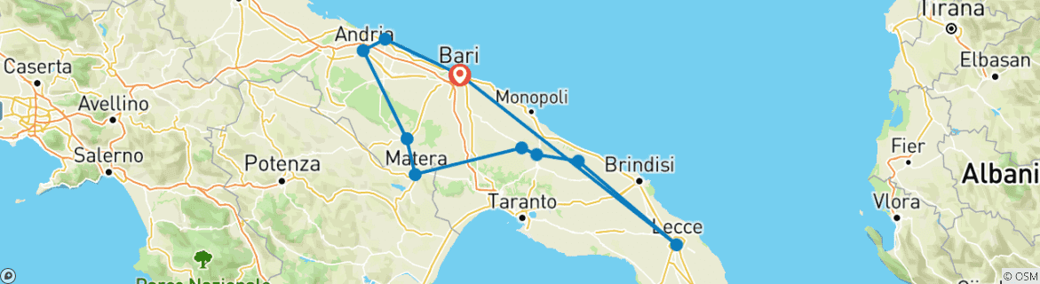 Image d'une carte montrant l'itinéraire du circuit