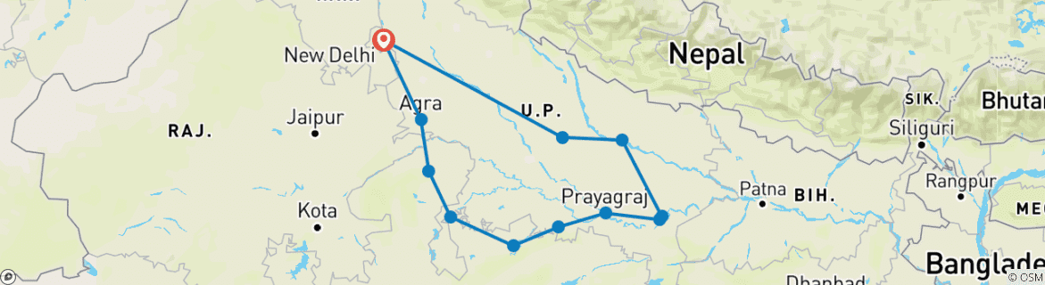 Image d'une carte montrant l'itinéraire du circuit