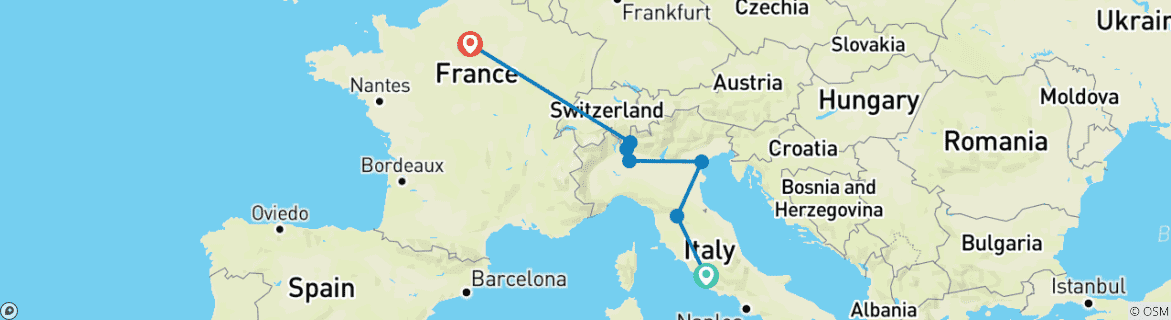 Image d'une carte montrant l'itinéraire du circuit