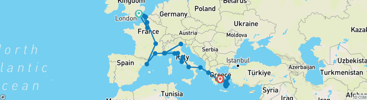 Image d'une carte montrant l'itinéraire du circuit