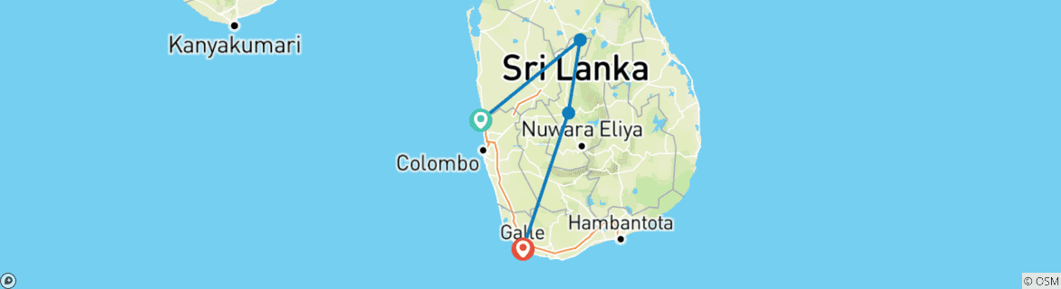 Image of a map showing the route of the tour