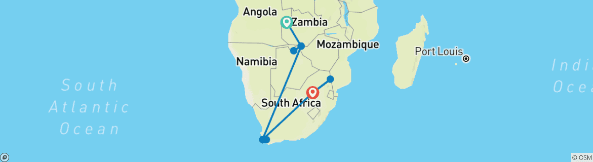 Image d'une carte montrant l'itinéraire du circuit