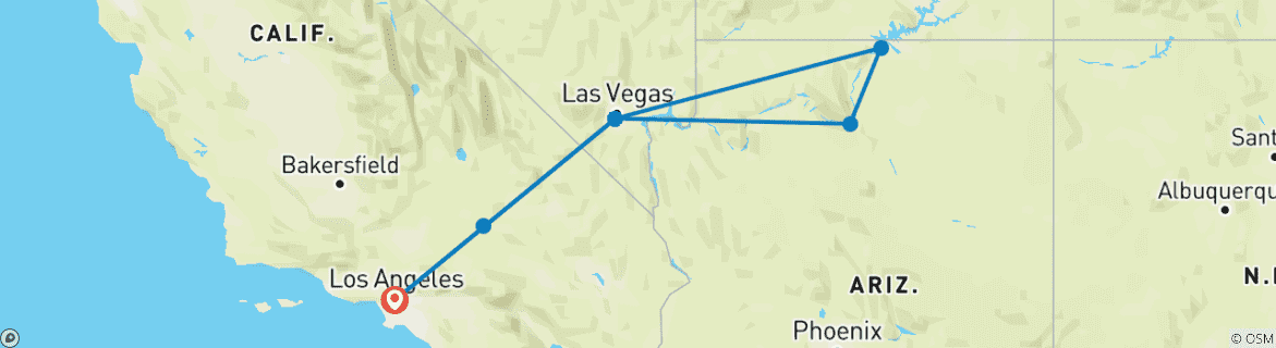 Carte du circuit 4 jours Las Vegas+Parc national du Grand Canyon+Antelope Canyon+Horseshoe Bend(bilingue : chinois+anglais)