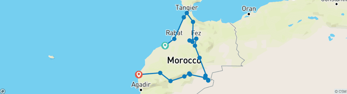 Image d'une carte montrant l'itinéraire du circuit