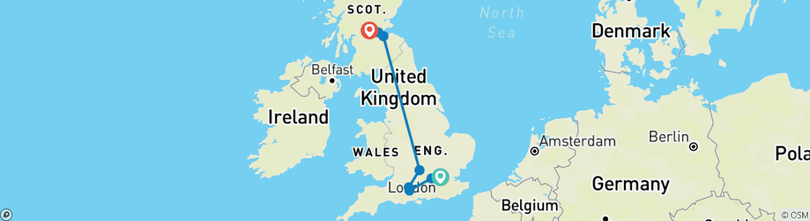 Kaart van Een klassieke treinreis naar Londen en Edinburgh