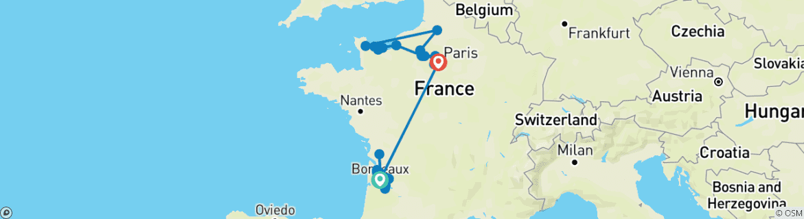 Image d'une carte montrant l'itinéraire du circuit