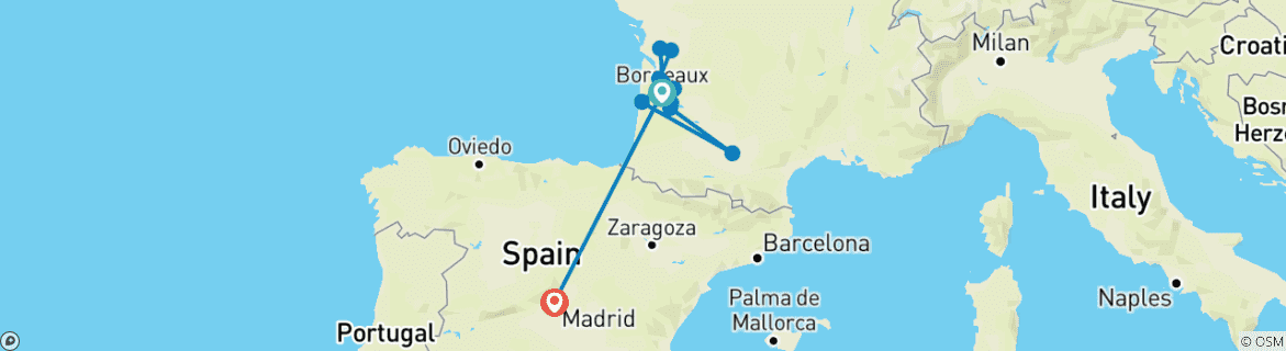 Karte mit der Reiseroute