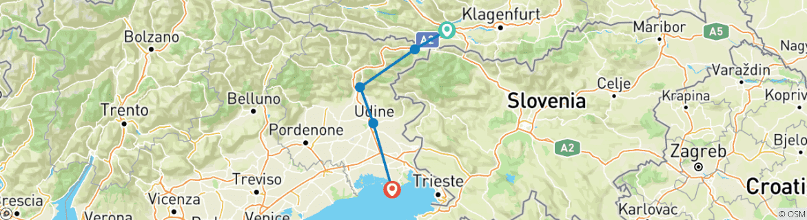 Foto van een kaart met de route van de rondreis