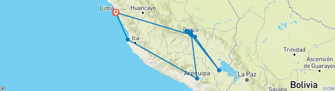 Karte mit der Reiseroute