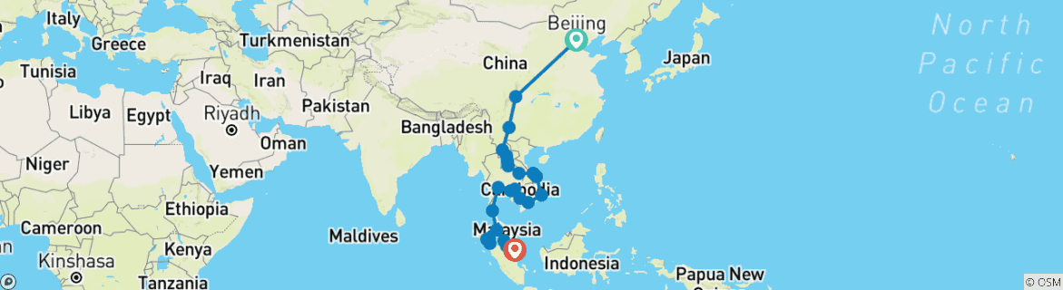 Carte du circuit De Pékin à Singapour (69 jours)