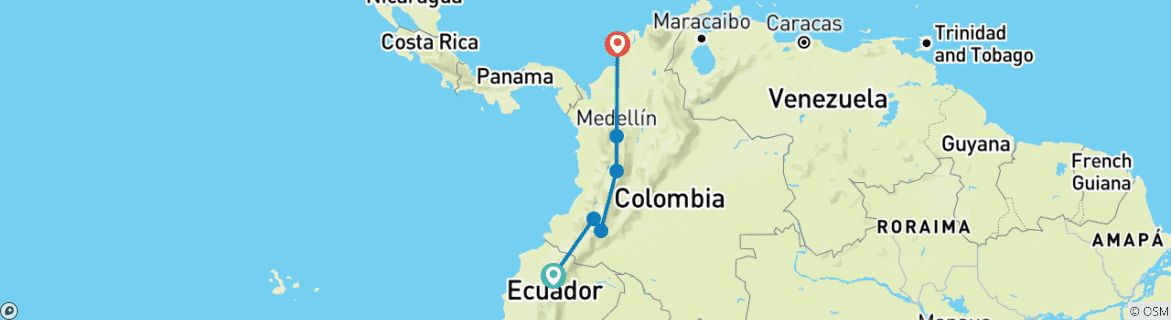 Image d'une carte montrant l'itinéraire du circuit