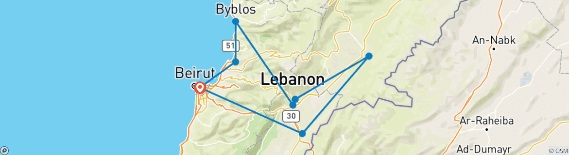 Image d'une carte montrant l'itinéraire du circuit