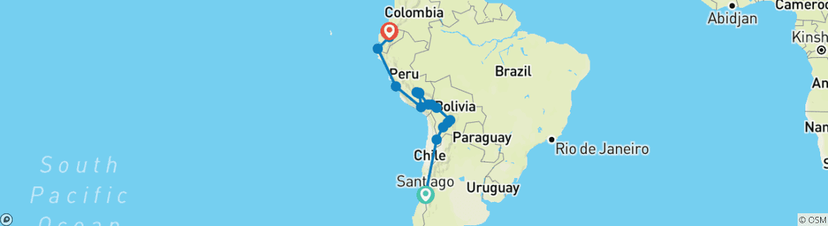 Foto van een kaart met de route van de rondreis