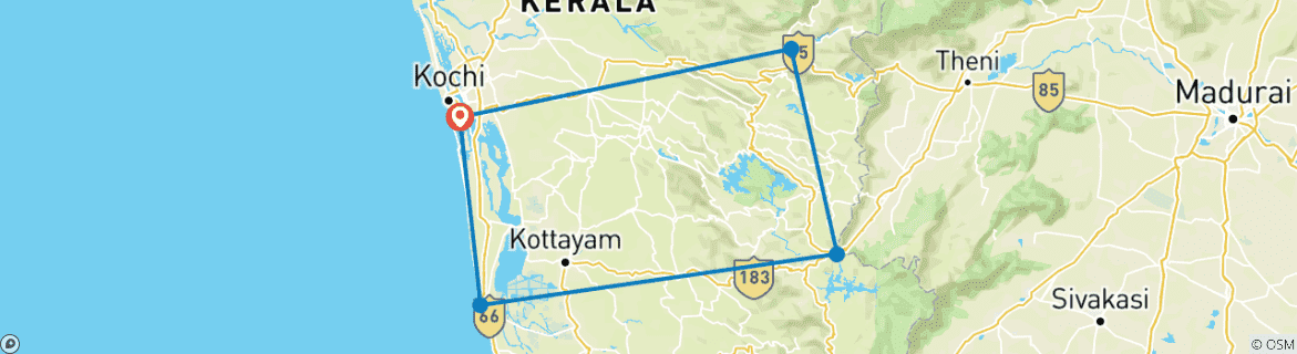 Image of a map showing the route of the tour