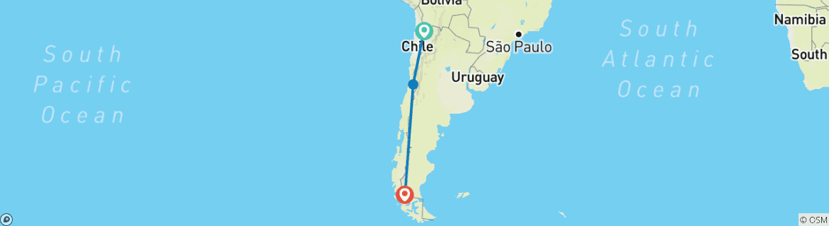 Foto van een kaart met de route van de rondreis