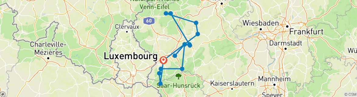 Foto van een kaart met de route van de rondreis