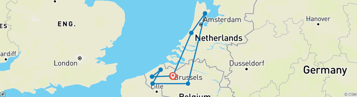 Carte du circuit Flandre - voyage guidé à vélo (5 jours)