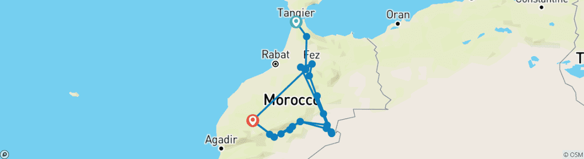 Karte mit der Reiseroute