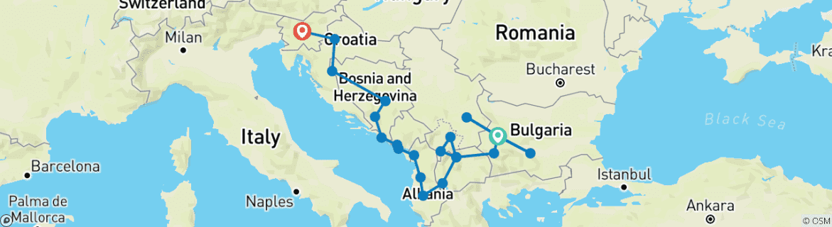 Image d'une carte montrant l'itinéraire du circuit